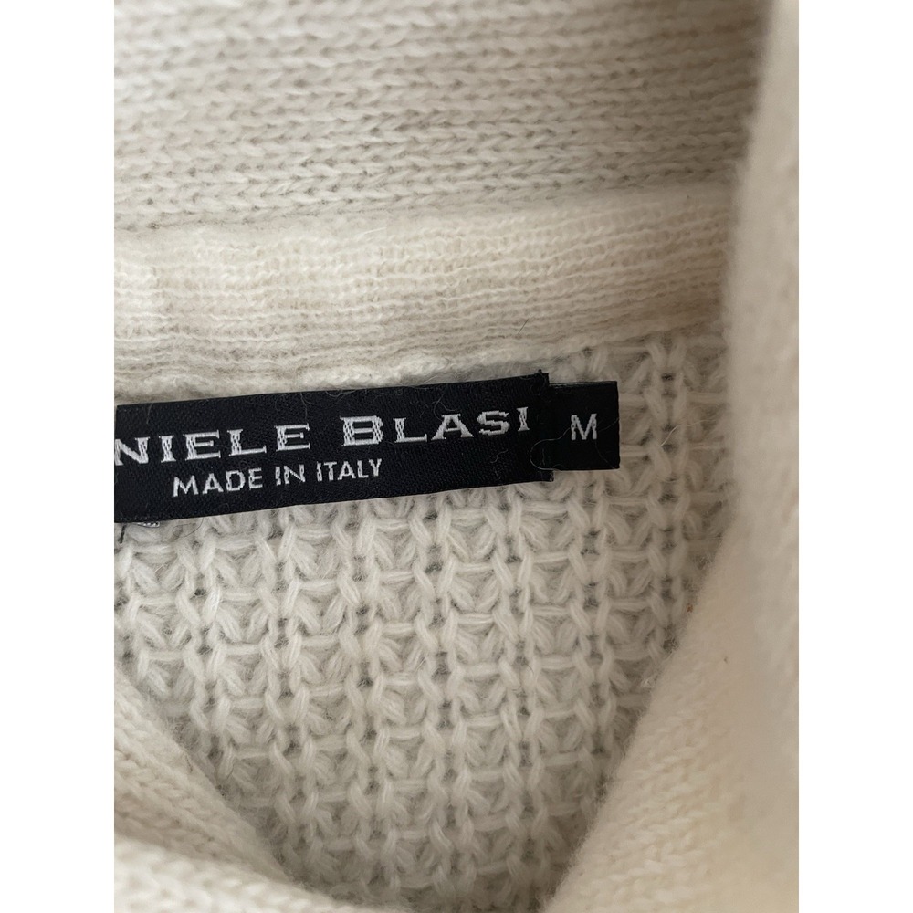 Daniele Blasi Women M Wool Sweater Cream Cable Chunky Knit Shawl Neck Italy Warm - Picture 2 of 11